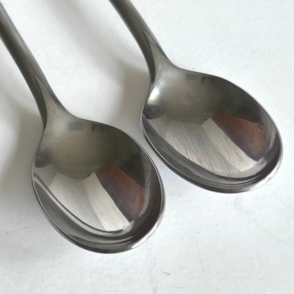 Ekco Eterna Iced Tea Spoons Set of 2 Forged Stainless Japan Brown MCM 7.75 inch